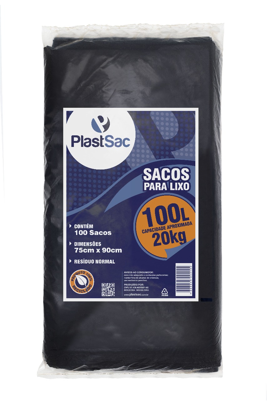 100 LITROS - 20 KG SACOS PARA LIXO LINHA PADRÃO 100L / 20KG - 100un C/ST - Imagem 1