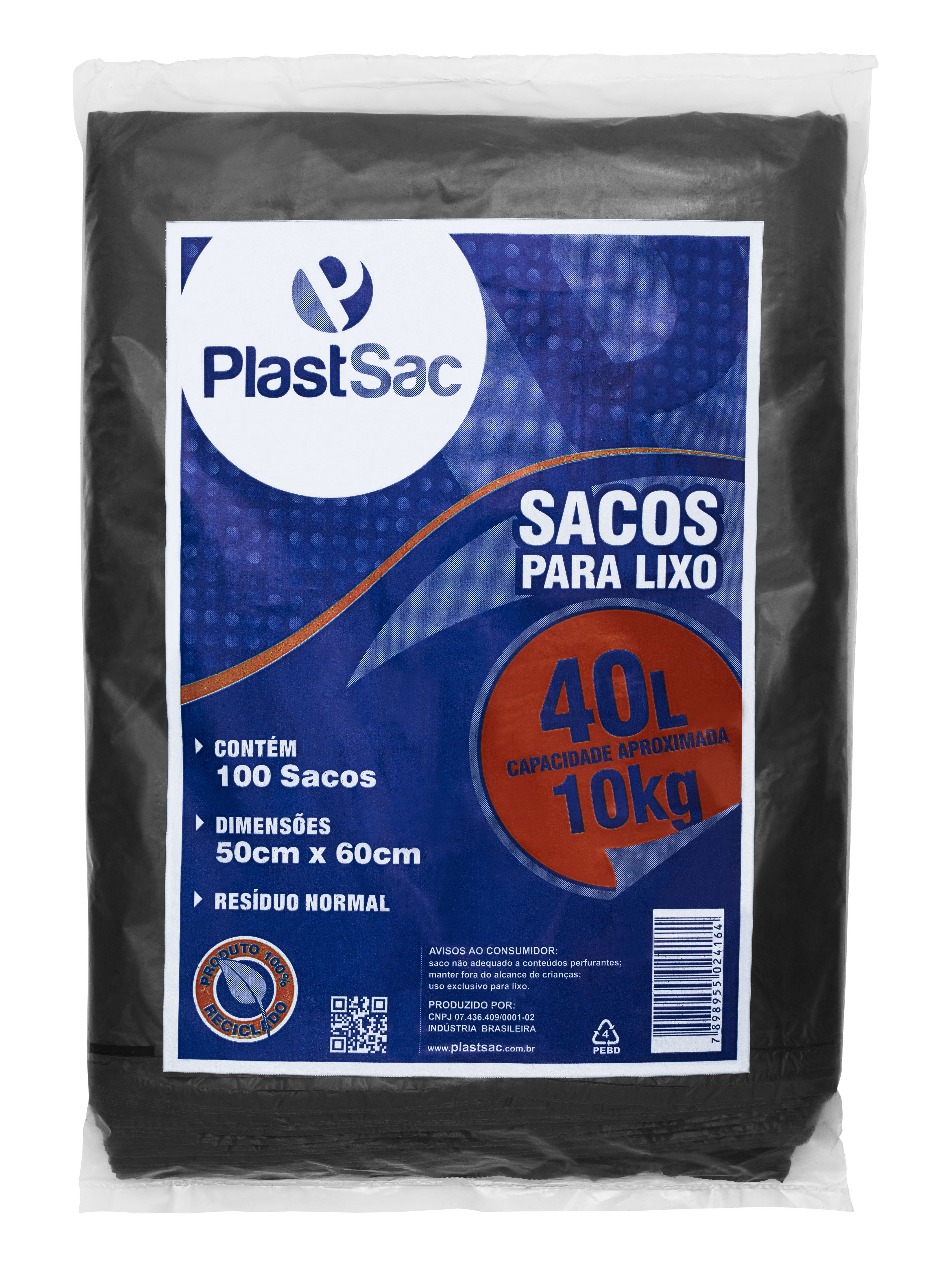40 LITROS - 10 KG SACOS PARA LIXO LINHA PADRÃO 40L / 10KG - 100un C/ST - Imagem 1